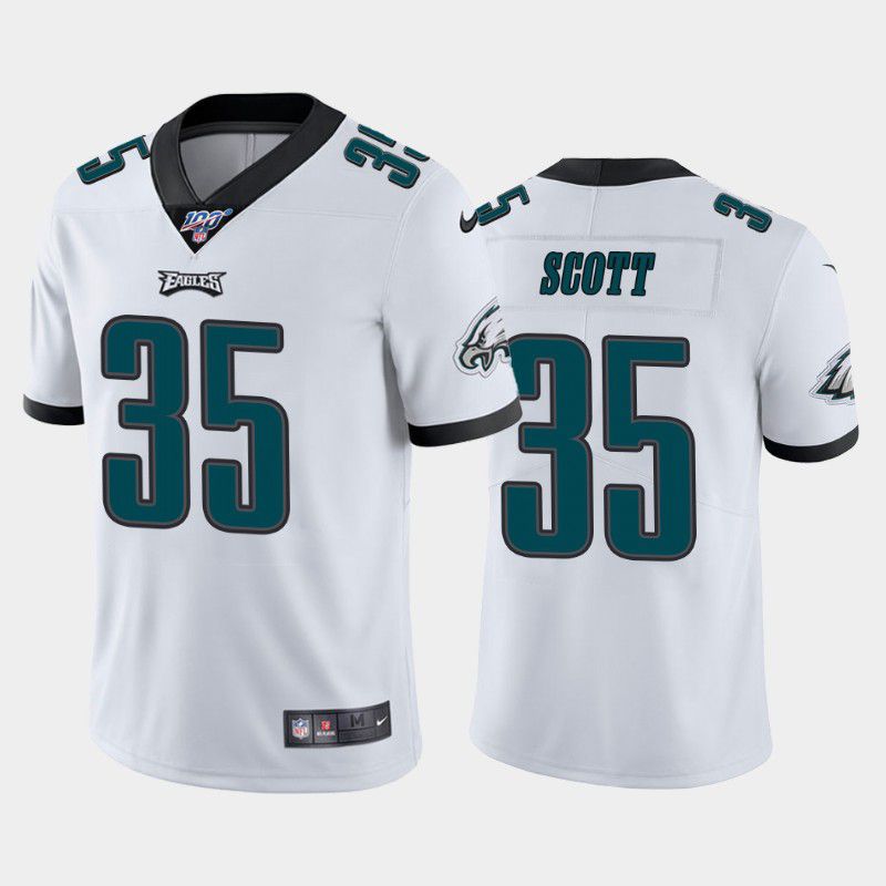 Men Philadelphia Eagles 35 Boston Scott Nike White 100th Vapor Limited NFL Jersey